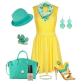 Зелени аксесоари за рокля с жълт разцвет