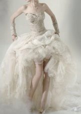 Short wedding dress with a train and ruffles