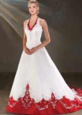 بوني فستان الزفاف الأبيض والأحمر مع القطار