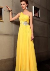 Жълта гръцка вечерна рокля