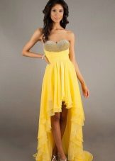 Βραδινό κίτρινο φόρεμα μπροστά, μακρύ πίσω