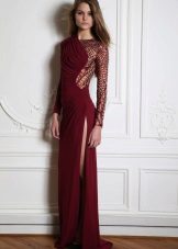 Pine color evening dress with sleeves