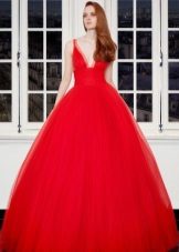 A puffy evening red dress
