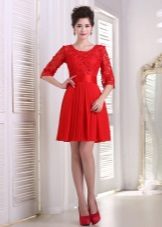 Red evening dress with lace top