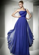 blue draped evening dress