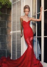 Červené morské panny večerné šaty