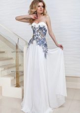 Wedding dress with blue embroidery