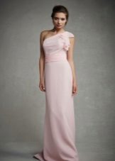 Розова вечерна рокля с едно рамо