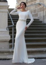 Straight white wedding dress with sleeves