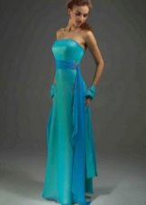 Тюркоазена рокля в комбинация със синьо