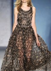 Gara šifona leoparda caurspīdīga kleita
