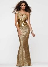 שמלה עם רצועות אחת בצבע זהב