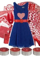 Морска рокля в комбинация с червено