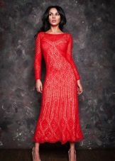 Червена ажурна трикотажна рокля
