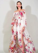 Плетена флорална рокля с дълъг ръкав