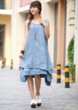 Mėlyna lininė vasarinė suknelė