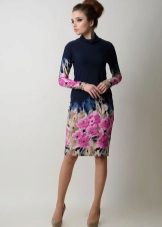 Navy Skirt Print Viscose Dress