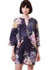 Kimono Kleid Marine Blumendruck