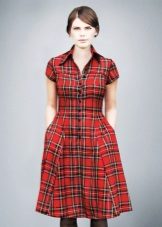 Kiểm tra màu đỏ Midi Dress Dress