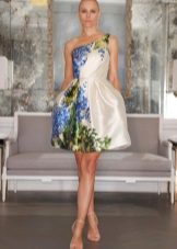 Модна бяла флорална рокля с корсет