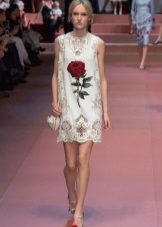 Dolce Gabbana white dress with roses and perforated hem