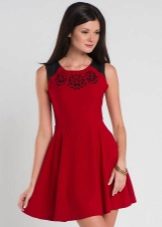 Red short dress with a half-skirt