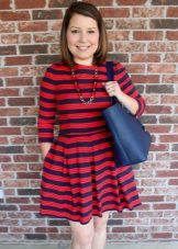 Blue bag for a dress in red and blue stripes
