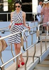 Red diagonal black and white striped dress accessories