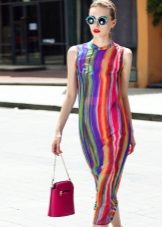Dress with colored vertical stripes
