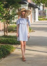 Dress with white and blue vertical stripes