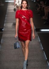 Red eco-leather dress with inserts