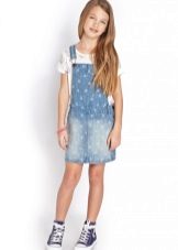 Denim sundress for every day for a girl of 11 years old
