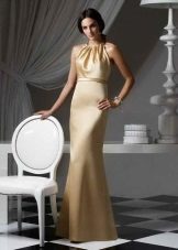 рокля от златен сатен с дължина на пода