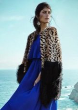 Fur coat to a blue dress
