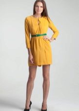 Πράσινη ζώνη σε κίτρινο φόρεμα