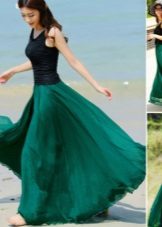 tamsiai žalios spalvos ilgas sijonas