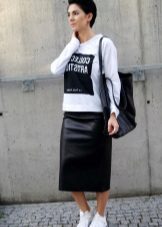 mid-length leather sports skirt