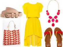 Acessórios de vestido amarelo rosa