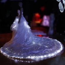 Pakaian perkahwinan elegan dengan lampu latar