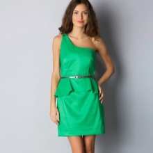 Зелена рокля с едно рамо Peplum