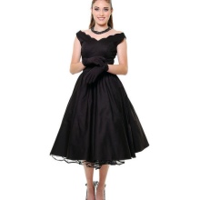 50s Black Puff bez rukávů trojúhelníkové šaty