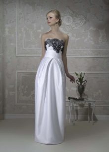 A straight wedding dress with black lace