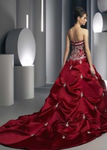 Red wedding dress with white lace