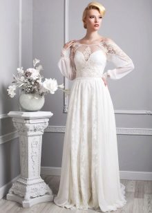 Vestido de novia estilo provenzal con manga larga transparente