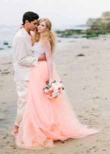 ชุดแต่งงานพีช Peplum Beach