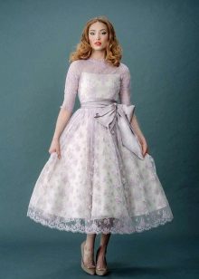 Contrast Lace Midi Wedding Dress