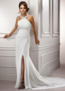 Graikų stiliaus vestuvinė suknelė su traukiniu