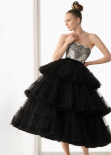 Черна къса пухкава сватбена рокля