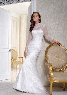 Sheer Straight Sleeve A-Line Wedding Dress