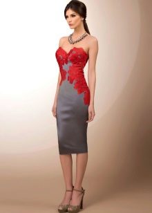 Dress evening gray with red lace